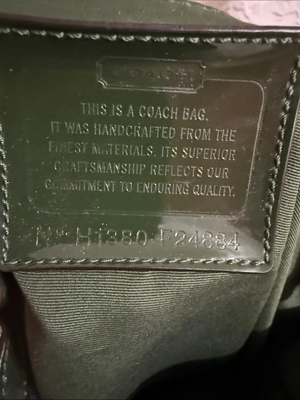 Coach Signature Crossbody with Green Leather Trim